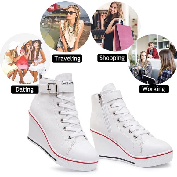 Wedge Sneaker  High Heel Sneaker Platform Side Zipper Canvas - Picture 4 of 6